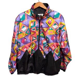 Vintage Lavon Geometric Windbreaker Jacket Womens M Retro 80s/90s‎ Dopamine